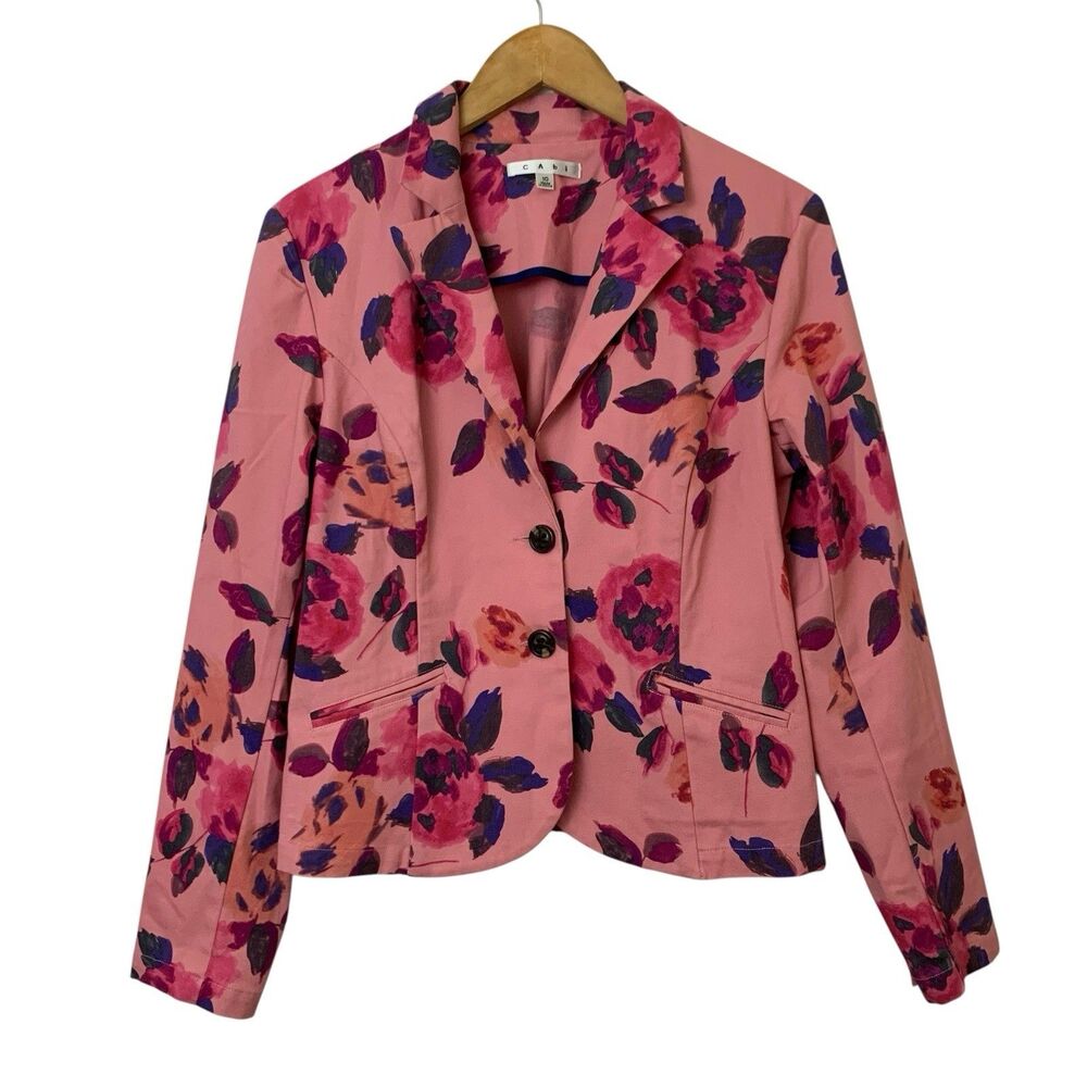 Cabi Pink Floral Two Button Blazer Womens Size 10 Feminine Cottage